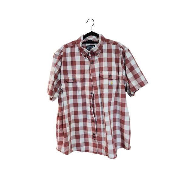 Carhartt Mens Loose Fit Red & White Plaid Short Sleeve Button-Up Shirt Size XL - Picture 1 of 4